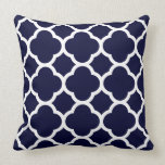 Navy Blue and White Quatrefoil Pattern Throw Pillow
