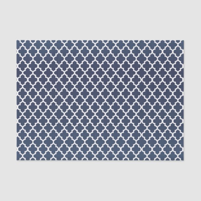 Navy Blue and White Quatrefoil Pattern Tissue Paper (Front)