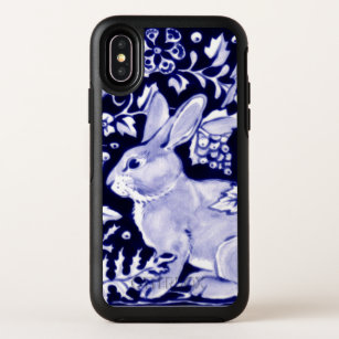 Navy Blue and White Rabbit Bunny Bird Chinoiserie OtterBox Symmetry iPhone X Case