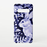 Navy Blue and White Rabbit Bunny Bird Chinoiserie Samsung Galaxy S10 Case<br><div class="desc">In beautiful blue on white,  my bunny rabbit and birds are in a garden of stylized flowers and leaves. Wonderful for any rabbit or animal lover. You'll love this design with your summer jeans and white tops! Original artwork & design by Tuzi Williams.</div>