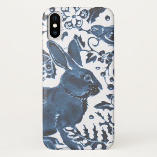 Navy Blue and White Rabbit Bunny Bird Delft Dedham iPhone X Case