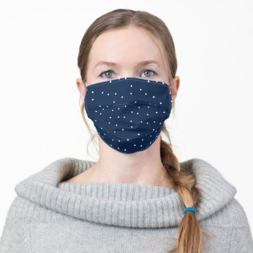 Navy Blue and White Random Dot Confetti Pattern Adult Cloth Face Mask