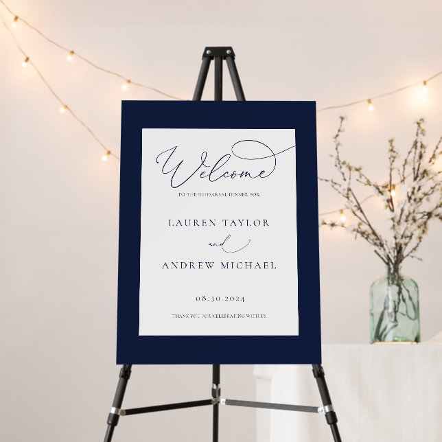 Navy Blue and White Rehearsal Dinner Foam Board (In Situ (Stand))