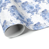 Vintage Blue and White Floral Pattern Wrapping Paper