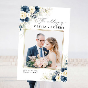 Navy Blue and White Rose Wedding Photo Prop Foam Board