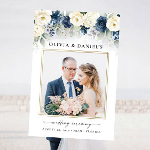 Navy Blue and White Rose Wedding Photo Prop Foam Board