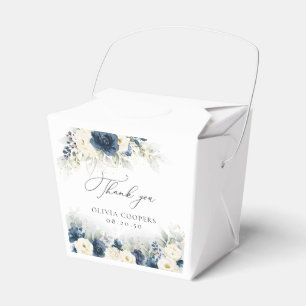 Navy Blue and White Roses Baby Shower Favor Box