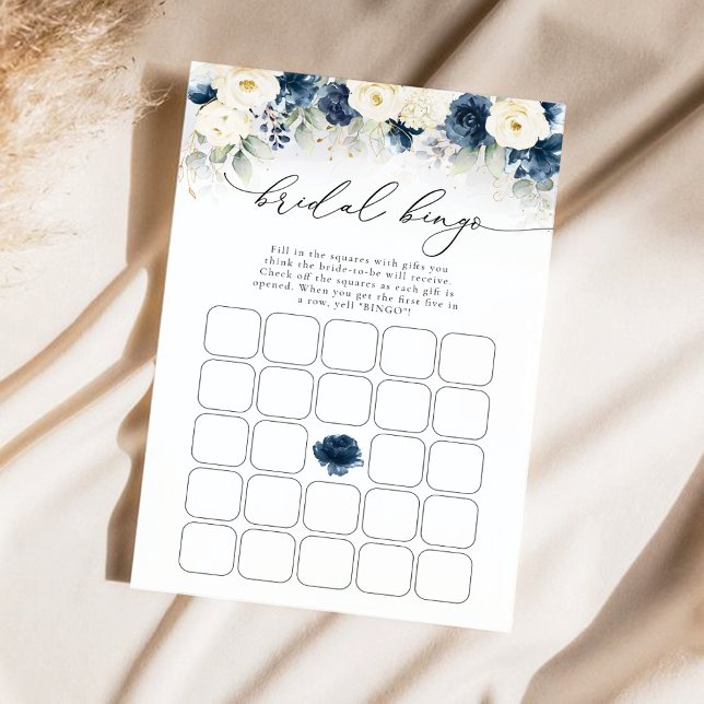 Navy Blue and White Roses Bridal Shower Bingo (Creator Uploaded)