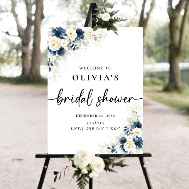 Navy Blue and White Roses Bridal Shower Foam Board (Creator Uploaded)