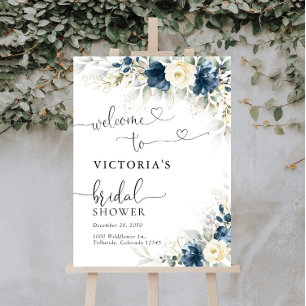 Navy Blue and White Roses Bridal Shower Foam Board