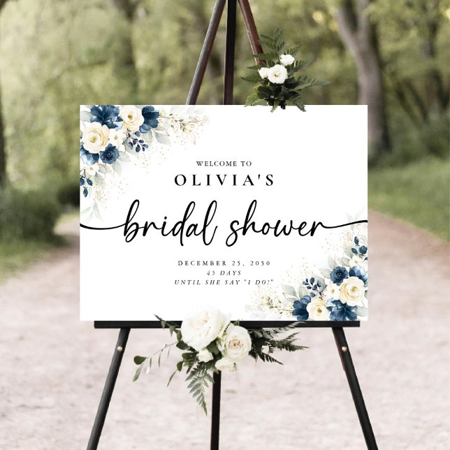 Navy Blue and White Roses Bridal Shower Foam Board (Creator Uploaded)