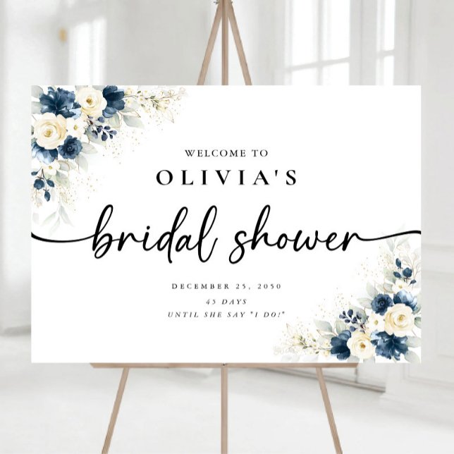 Navy Blue and White Roses Bridal Shower Foam Board (Creator Uploaded)