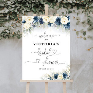 Navy Blue and White Roses Bridal Shower Foam Board