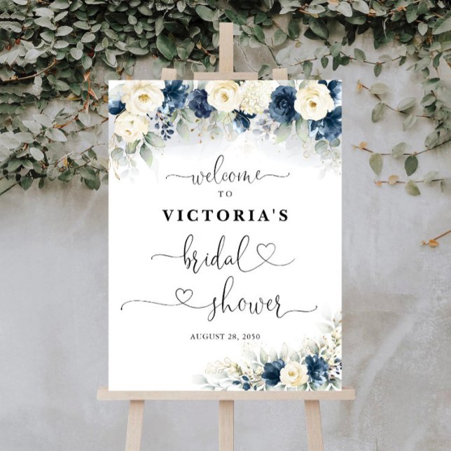 Navy Blue and White Roses Bridal Shower Foam Board (Creator Uploaded)