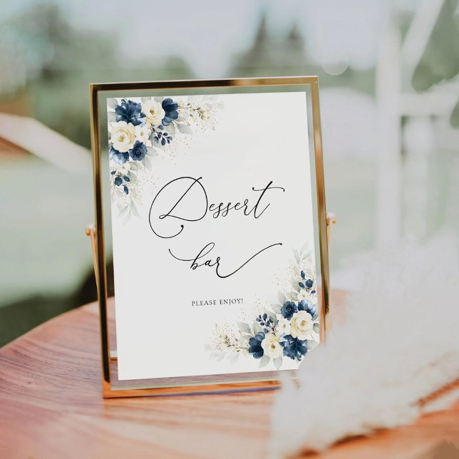 Navy Blue and White Roses Dessert Bar Sign (Creator Uploaded)