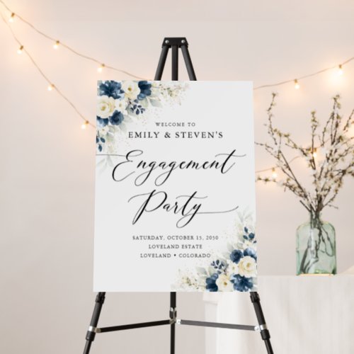 Navy Blue and White Roses Engagement Party  Foam Board