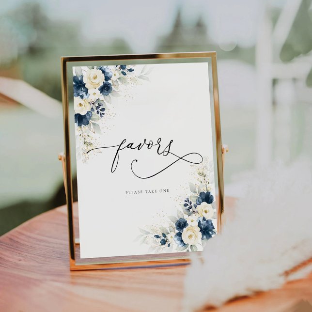 Navy Blue and White Roses Favors Sign (Creator Uploaded)
