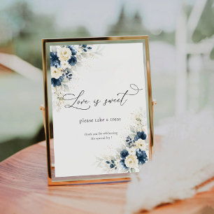 Navy Blue and White Roses Love Is Sweet Sign