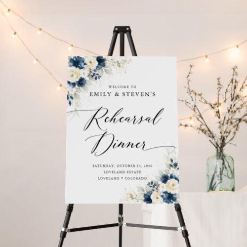 Navy Blue and White Roses Rehearsal Dinner  Foam Board