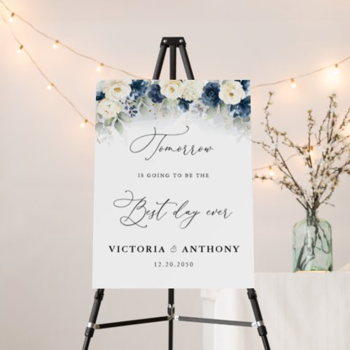 Navy Blue and White Roses Rehearsal Dinner  Foam Board