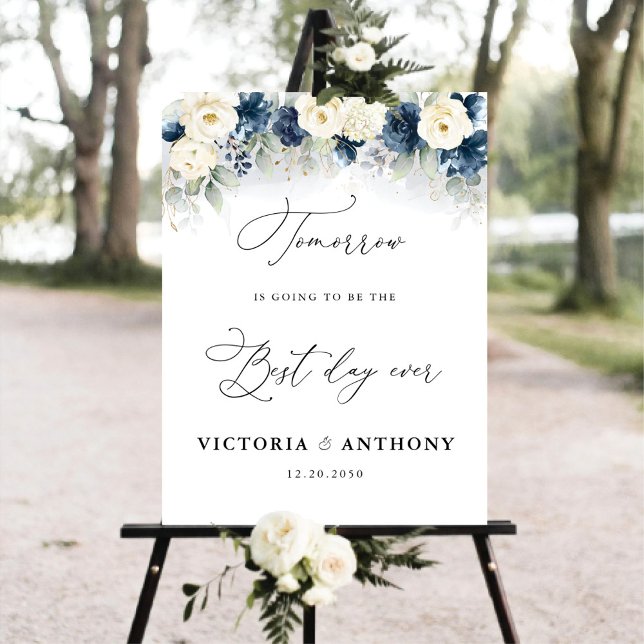 Navy Blue and White Roses Rehearsal Dinner  Foam Board (Creator Uploaded)