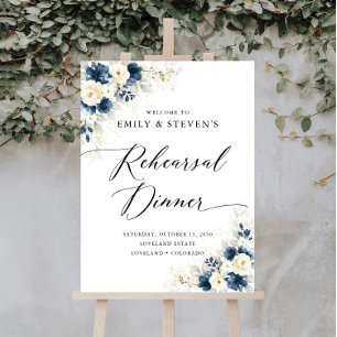 Navy Blue and White Roses Rehearsal Dinner Foam Board