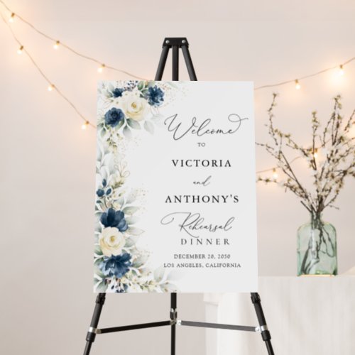 Navy Blue and White Roses Rehearsal Dinner Foam Board