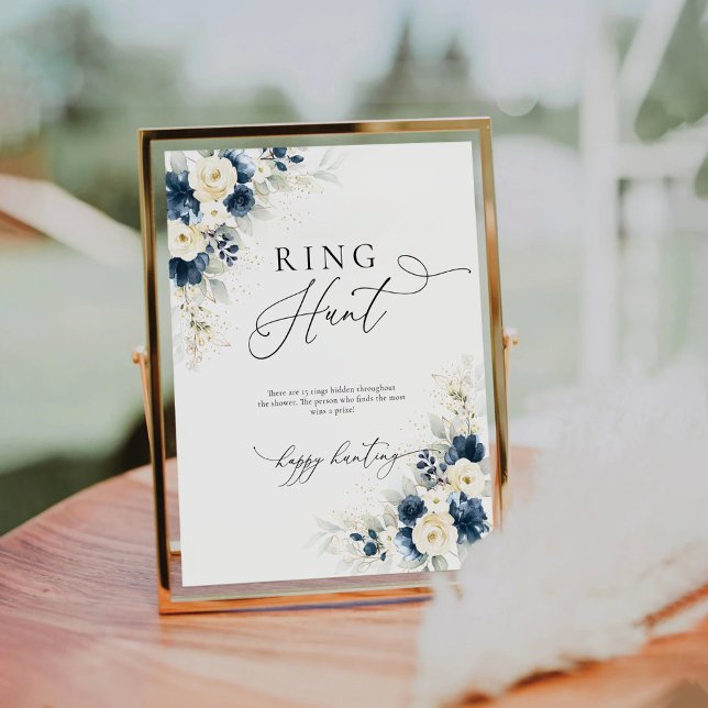 Navy Blue and White Roses Ring Hunt Sign (Creator Uploaded)