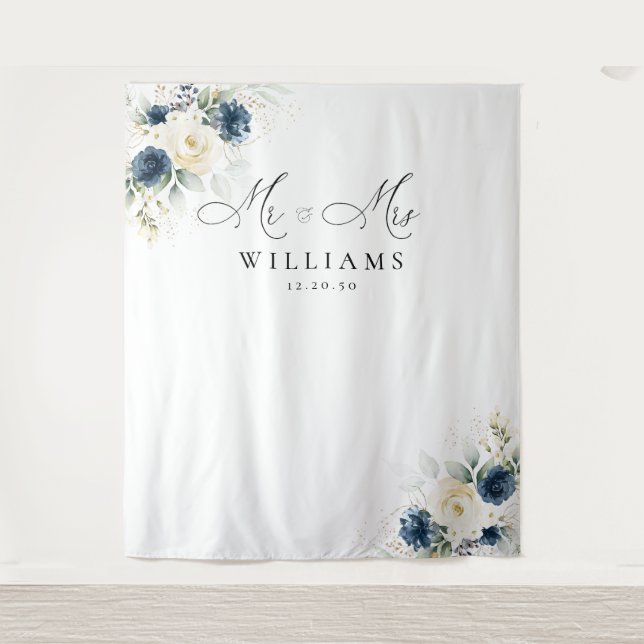 Navy Blue and White Roses Wedding Backdrops (Front)