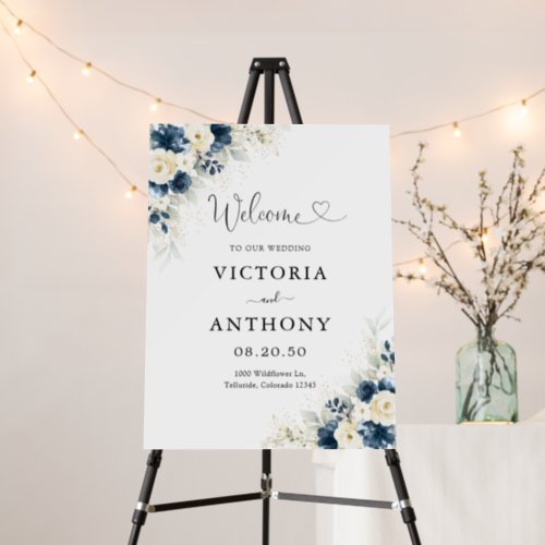 Navy Blue and White Roses Wedding  Foam Board