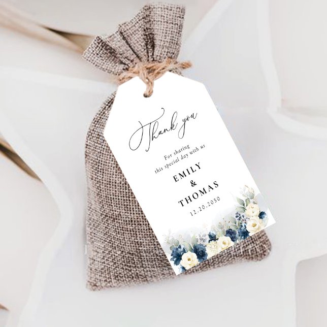 Navy Blue and White Roses Wedding Gift Tag (Creator Uploaded)