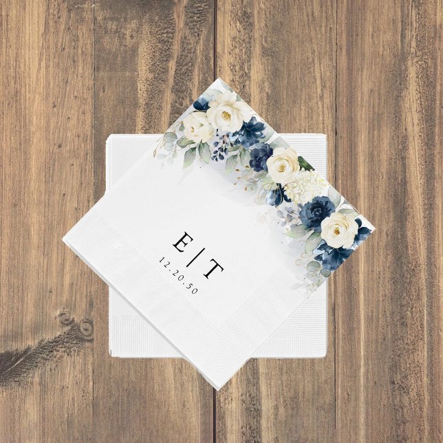 Navy Blue and White Roses  Wedding Napkins (Creator Uploaded)