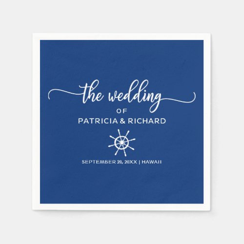 Navy Blue and White Rudder Destination Wedding Napkins