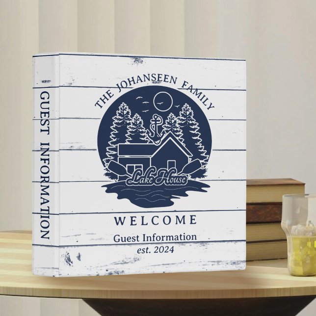 Navy Blue and White Rustic Wood Rental Lake House 3 Ring Binder (Creator Uploaded)
