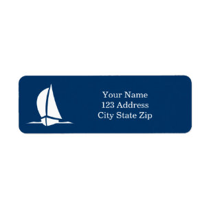 Navy blue and white sailboat return address labels