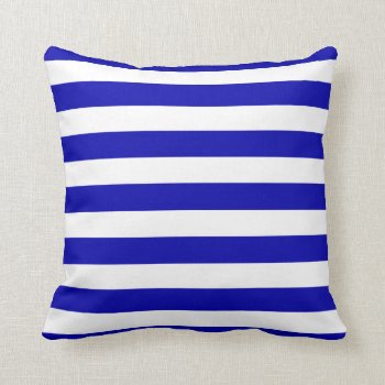 Navy Blue And White Sailor Stripes Throw Pillow by inspirationzstore at Zazzle