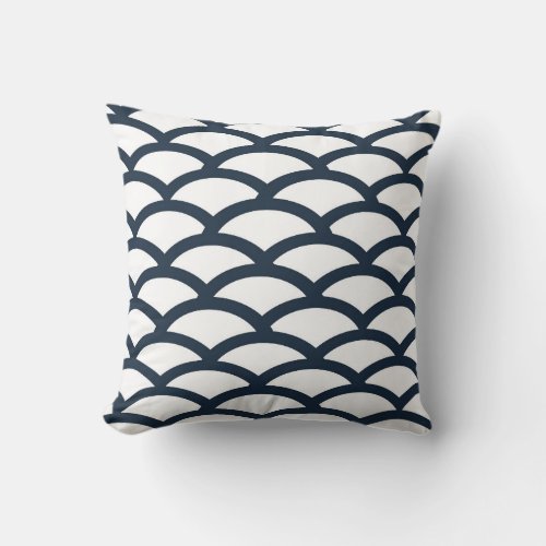 Navy Blue and White Scallop Pattern Pillow