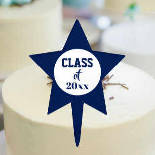 Navy Blue and White School Colors and Class Year Cake Topper