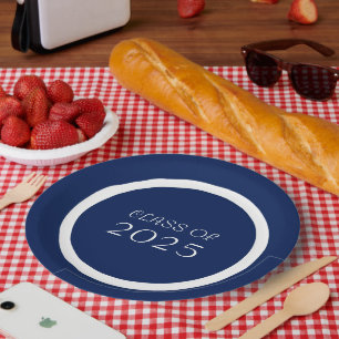 Navy Blue and White School Colors and Class Year Paper Plates