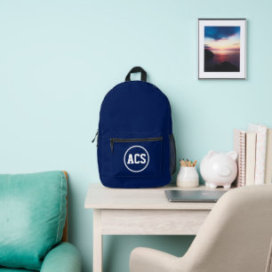 Navy Blue and White School Colors and Letters Printed Backpack