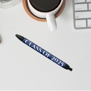 Navy Blue and White School Colors Class Year Pen