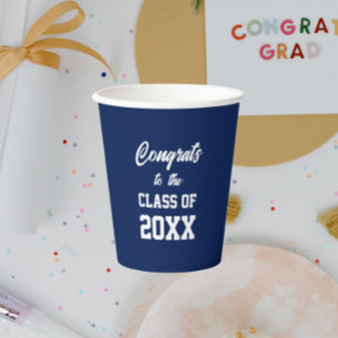Navy Blue and White School Colors Graduation Party Paper Cups