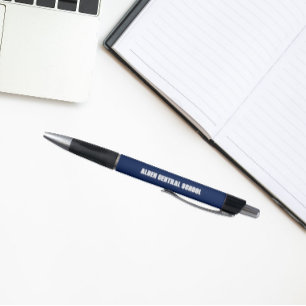 Navy Blue and White School Name Colors Pen