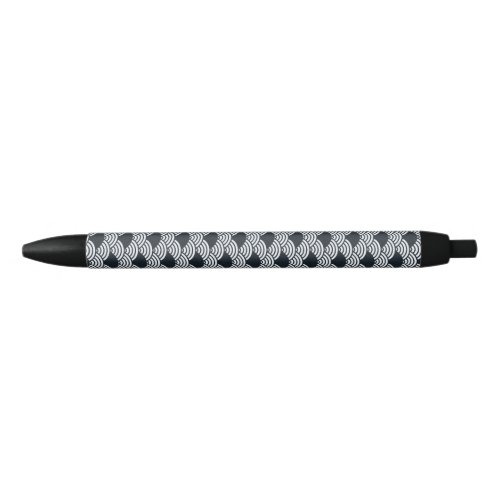 Navy blue and white Seigaiha waves pattern  Black Ink Pen