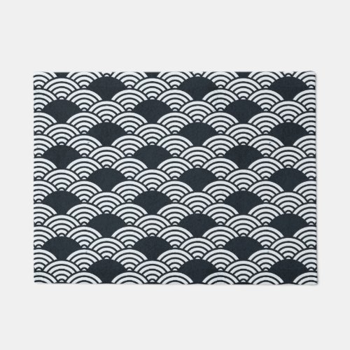 Navy blue and white Seigaiha waves pattern Doormat