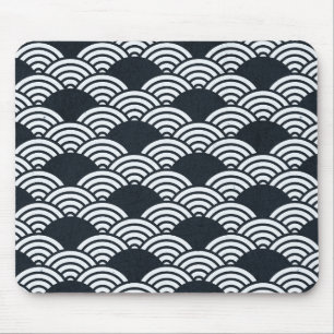 Navy blue and white Seigaiha waves pattern Mouse Pad