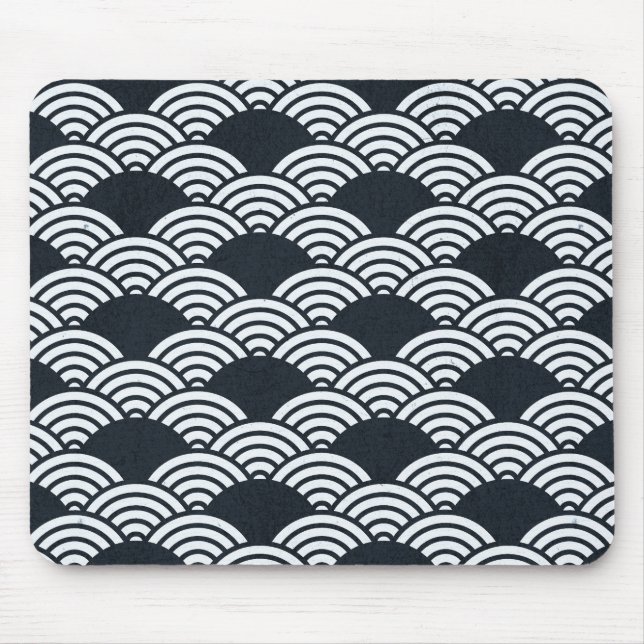 Navy blue and white Seigaiha waves pattern Mouse Pad (Front)
