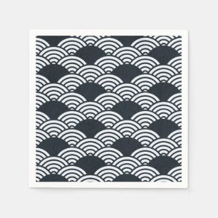 Navy blue and white Seigaiha waves pattern Napkins