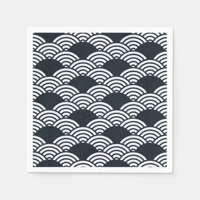 Navy blue and white Seigaiha waves pattern Napkins (Front)