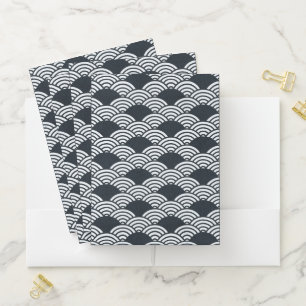 Navy blue and white Seigaiha waves pattern Pocket Folder